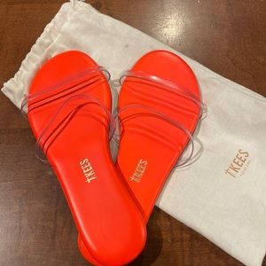 Tkees Neon Orange Slides with Clear Strap
